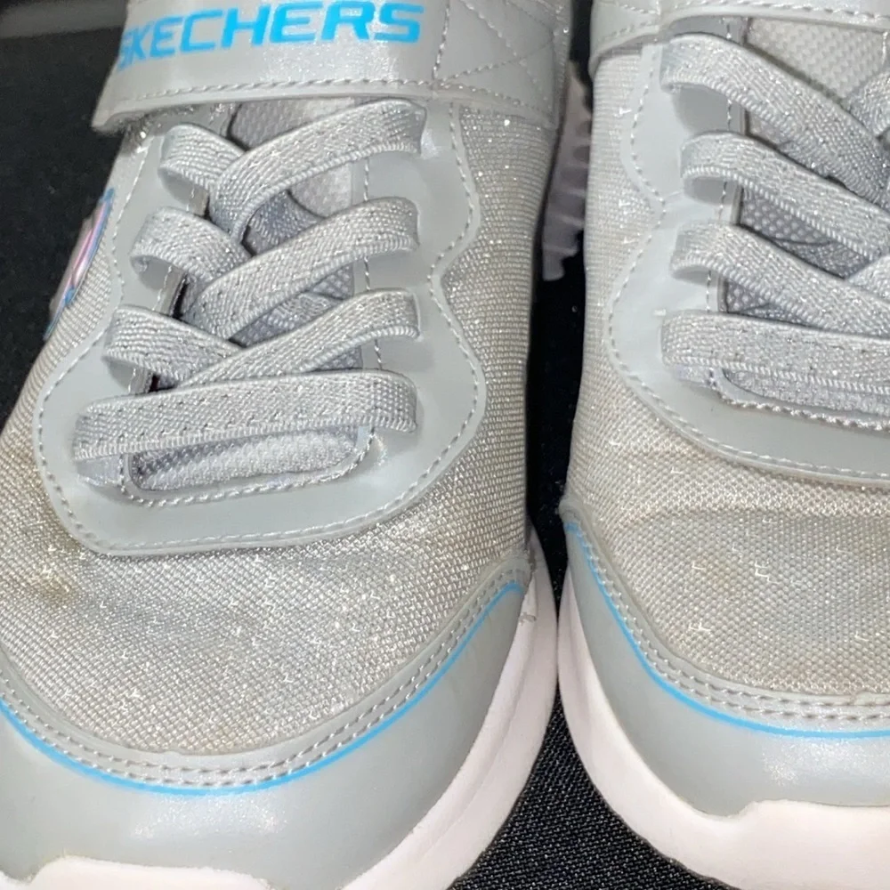 Skechers Gray Sneakers with Pink Insole GIRLS SIZE 4‎ HOOK LOOP CLOSURE GLITTER